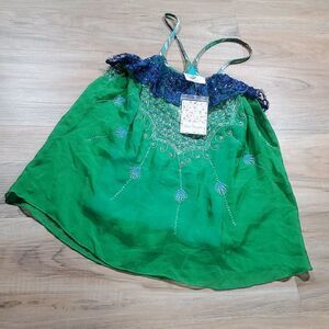 🔹️NWT Free People Green & Turquoise Silk & Sequin Sleeveless Top Size 2